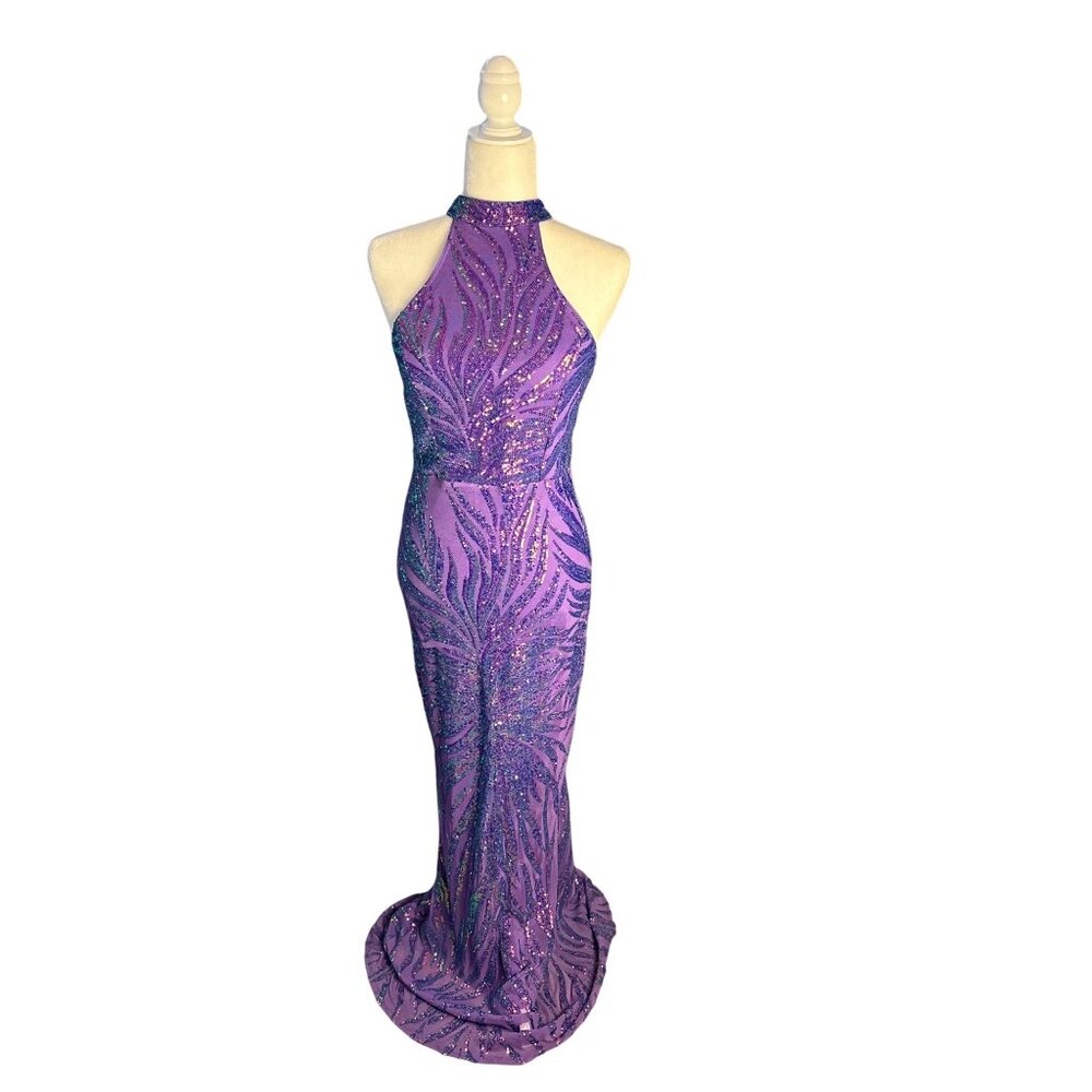 Prom Dress Purple Sparkly Chiffon Lined Size 2 / 4, Small